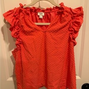 J. Crew Women's Vibrant Coral Ruffle Blouse Swiss dot